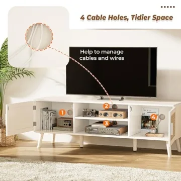 SUPERJARE 65 Inch TV Stand with Rattan Accents and Storage