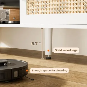 SUPERJARE 65 Inch TV Stand with Rattan Accents and Storage