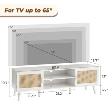 SUPERJARE 65 Inch TV Stand with Rattan Accents and Storage