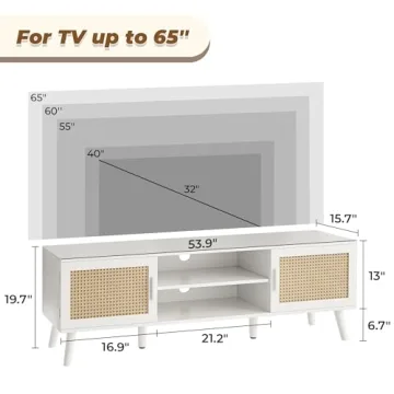 SUPERJARE 65 Inch TV Stand with Rattan Accents and Storage