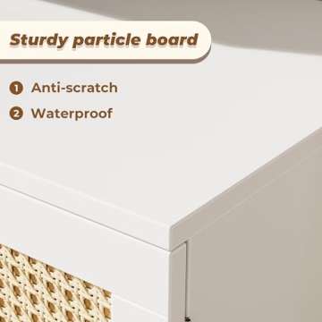 SUPERJARE 65 Inch TV Stand with Rattan Accents and Storage