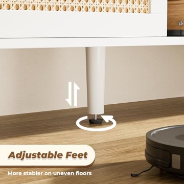 SUPERJARE 65 Inch TV Stand with Rattan Accents and Storage