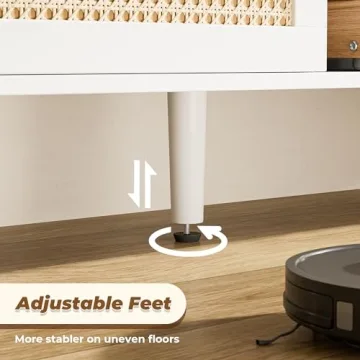 SUPERJARE 65 Inch TV Stand with Rattan Accents and Storage