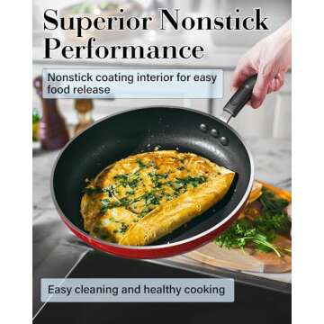 Cook N Home Pots and Pans Nonstick Cookware Set 12-Piece, Kitchen Cooking Set with Frying Pans and Saucepans, Induction Compatible, Marble Red