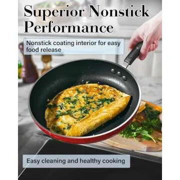 Cook N Home Pots and Pans Nonstick Cookware Set 12-Piece, Kitchen Cooking Set with Frying Pans and Saucepans, Induction Compatible, Marble Red