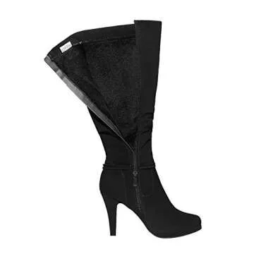 DREAM PAIRS Women's Black Knee High Platform Boots 3.3" Heel