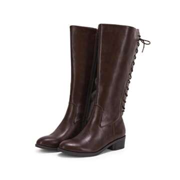 Niwista Womens Lace Up Knee High Boots Chunky Heel Mid Calf Side Zipper Winter Riding Shoes