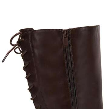 Niwista Womens Lace Up Knee High Boots Chunky Heel Mid Calf Side Zipper Winter Riding Shoes