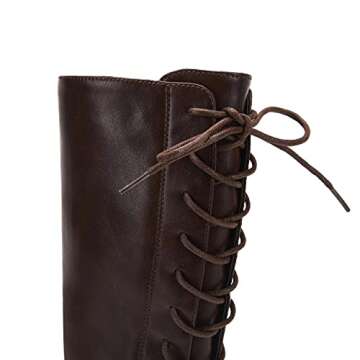 Niwista Womens Lace Up Knee High Boots Chunky Heel Mid Calf Side Zipper Winter Riding Shoes