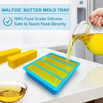 Silicone Butter Mold with Lid, Walfos Non-Stick Butter Tray Fits Standard Butter Stick Size, Large Cavity Butter Maker Holds 8 Tablespoons Butter, Ideal For Butter, Soap Bar, Energy Bar, Brownie, Cake