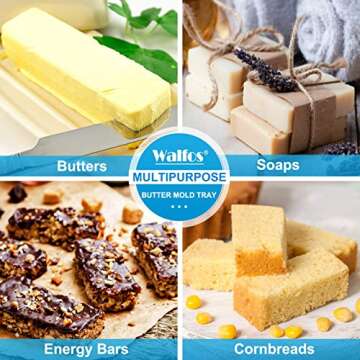 Silicone Butter Mold with Lid, Walfos Non-Stick Butter Tray Fits Standard Butter Stick Size, Large Cavity Butter Maker Holds 8 Tablespoons Butter, Ideal For Butter, Soap Bar, Energy Bar, Brownie, Cake