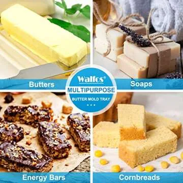 Silicone Butter Mold with Lid, Walfos Non-Stick Butter Tray Fits Standard Butter Stick Size, Large Cavity Butter Maker Holds 8 Tablespoons Butter, Ideal For Butter, Soap Bar, Energy Bar, Brownie, Cake