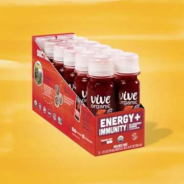 Vive Organic Energy Shot + Immune Support, Immune Defense with Ashwagandha, Green Tea & Caffeine, Gluten Free, Vegan, Energy and Focus, 2 Fl Oz (Pack of 12)