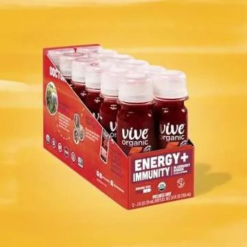 Vive Organic Energy Shot + Immune Support, Immune Defense with Ashwagandha, Green Tea & Caffeine, Gluten Free, Vegan, Energy and Focus, 2 Fl Oz (Pack of 12)