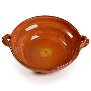 Ancient Cookware, Mexican Clay Unlidded Cazuela, Large, Terracotta, 3 Quarts