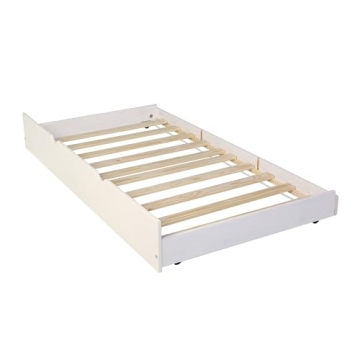 Walker Edison Solid Wood Twin Trundle Kids Bed Frame with Wheels
