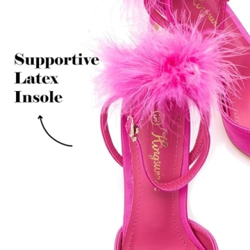 Chic Pink Stiletto Heels with Feather Fur for Women