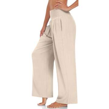 UEU Women's Linen Palazzo Pants Wide Leg High Waisted Lounge Flowy Resort Casual Beach Pants with Po...