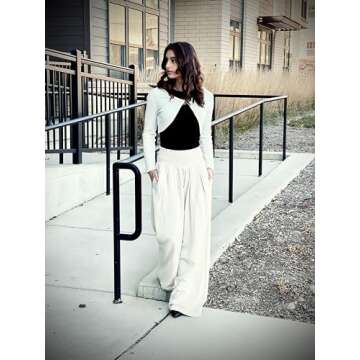 UEU Women's Linen Palazzo Pants Wide Leg High Waisted Lounge Flowy Resort Casual Beach Pants with Pockets