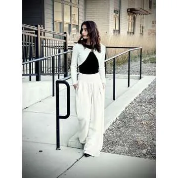 UEU Women's Linen Palazzo Pants Wide Leg High Waisted Lounge Flowy Resort Casual Beach Pants with Pockets