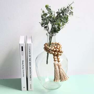 Meplait 39in Wood Bead Garland Farmhouse with Tassels,Versatile Prayer Beads Boho Chic Wall Hanging Home Decor (Gold)