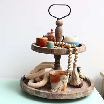 Meplait 39in Wood Bead Garland Farmhouse with Tassels,Versatile Prayer Beads Boho Chic Wall Hanging Home Decor (Gold)