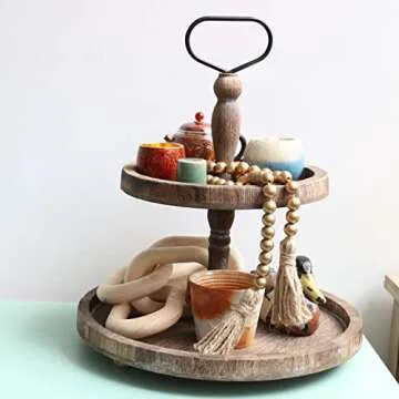 Meplait 39in Wood Bead Garland Farmhouse with Tassels,Versatile Prayer Beads Boho Chic Wall Hanging Home Decor (Gold)