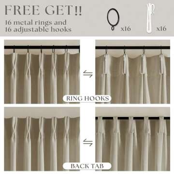 Stylish 108 Inch Linen Pleated Curtains Set for Home
