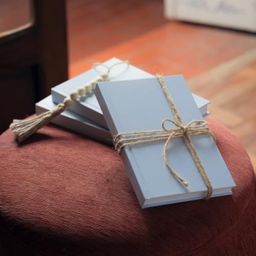 Decorative Books - Set of 3 Fabric Decorative Books for Home Decor with Fake Leaves and Wood Bead Garland, Coastal Decor, Coffee Table Books Decor, Bookshelf Decor