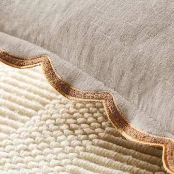 Ohocut Beige Scalloped Pillow Cover Pack of 2 Spring Chenille Decorative Throw Pillow Covers 20x20 Cute Boho Couch Pillow Covers Aesthetic Funky Preppy Pillow Cases for Sofa Living Room