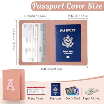 Ulico Initial Passport Cover and Luggage Tag Set,PU Leather Letter Passport Case Holder Travel Suitcase Tag, Personalized Travel Luggage Accessories Gifts for Women Kids Teenage Pink J