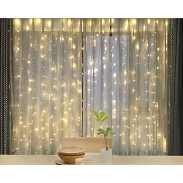 Twinkle Star 600 LED Window Curtain String Light for Wedding Party Home Garden Bedroom Outdoor Indoor Wall, Warm White