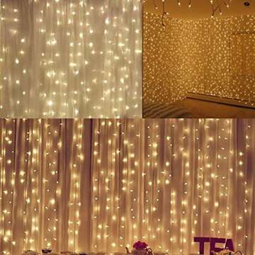 Twinkle Star 600 LED Window Curtain String Light for Wedding Party Home Garden Bedroom Outdoor Indoor Wall, Warm White