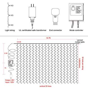 Twinkle Star 600 LED Window Curtain String Light for Wedding Party Home Garden Bedroom Outdoor Indoor Wall, Warm White