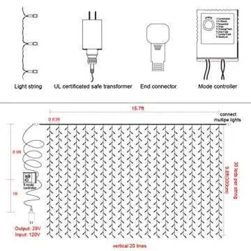 Twinkle Star 600 LED Window Curtain String Light for Wedding Party Home Garden Bedroom Outdoor Indoor Wall, Warm White