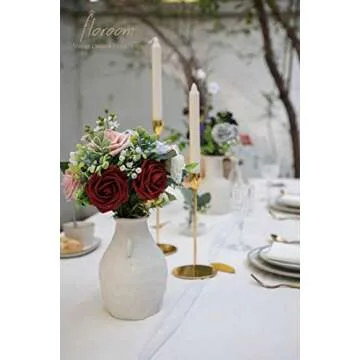 Floroom Artificial Flowers 25pcs Real Looking Burgundy Foam Fake Roses with Stems for DIY Wedding Bouquets Red Bridal Shower Centerpieces Party Decorations