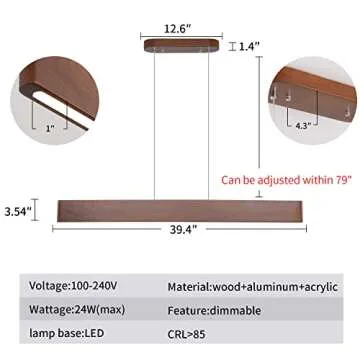 YISDESIGN Wood Linear Pendant Light for Kitchen Island