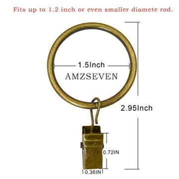 AMZSEVEN 40 Pack Metal Curtain Rings with Clips for Drapery