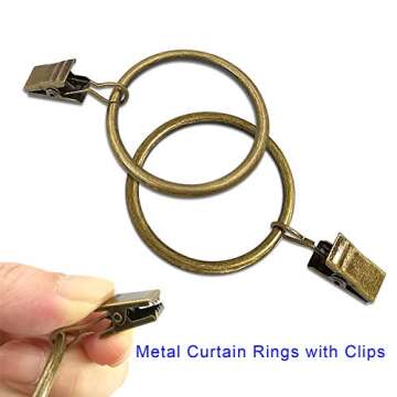 AMZSEVEN 40 Pack Metal Curtain Rings with Clips