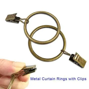 AMZSEVEN 40 Pack Metal Curtain Rings with Clips