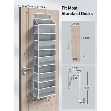 Yecaye 1 Pc Over The Door Organizer with 5 Bins 10 Side Pockets, 44lbs Load Hanging Bathroom Organiz...