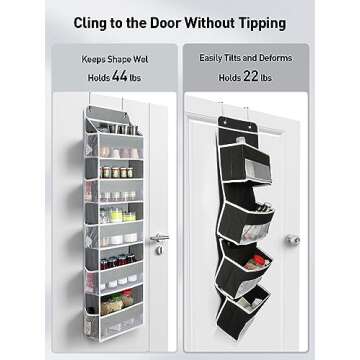 Yecaye 1 Pc Over The Door Organizer with 5 Bins 10 Side Pockets, 44lbs Load Hanging Bathroom Organizer, No Tilt Closet Organizers and Storage for Bedroom, Baby Organizer for Extra Storage, Grey