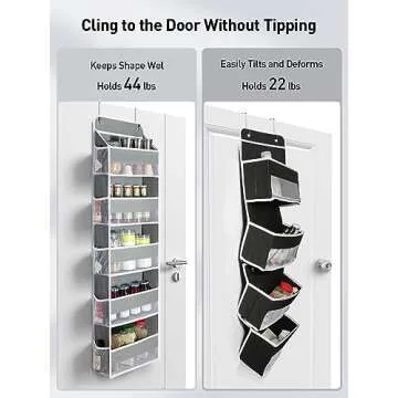 Yecaye 1 Pc Over The Door Organizer with 5 Bins 10 Side Pockets, 44lbs Load Hanging Bathroom Organizer, No Tilt Closet Organizers and Storage for Bedroom, Baby Organizer for Extra Storage, Grey