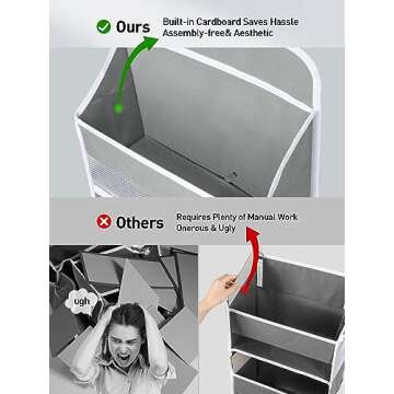 Yecaye 1 Pc Over The Door Organizer with 5 Bins 10 Side Pockets, 44lbs Load Hanging Bathroom Organizer, No Tilt Closet Organizers and Storage for Bedroom, Baby Organizer for Extra Storage, Grey