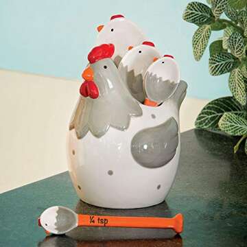 Bits and Pieces - Ceramic Chicken Measuring Spoons - Whimsical, and Practical Chicken Figurine with ...