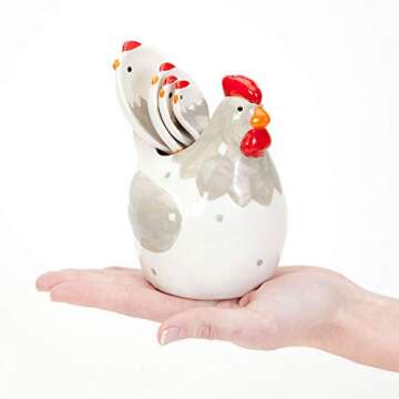 Bits and Pieces - Ceramic Chicken Measuring Spoons - Whimsical, and Practical Chicken Figurine with 4 Measuring Spoons - Adds Quirky Charm to Your Kitchen.