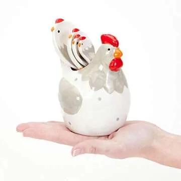 Bits and Pieces - Ceramic Chicken Measuring Spoons - Whimsical, and Practical Chicken Figurine with 4 Measuring Spoons - Adds Quirky Charm to Your Kitchen.