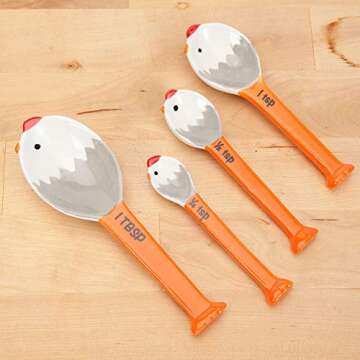 Bits and Pieces - Ceramic Chicken Measuring Spoons - Whimsical, and Practical Chicken Figurine with 4 Measuring Spoons - Adds Quirky Charm to Your Kitchen.