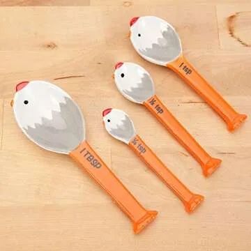 Bits and Pieces - Ceramic Chicken Measuring Spoons - Whimsical, and Practical Chicken Figurine with 4 Measuring Spoons - Adds Quirky Charm to Your Kitchen.