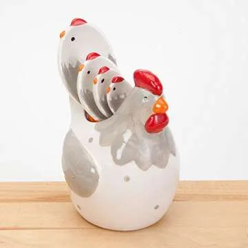Bits and Pieces - Ceramic Chicken Measuring Spoons - Whimsical, and Practical Chicken Figurine with 4 Measuring Spoons - Adds Quirky Charm to Your Kitchen.
